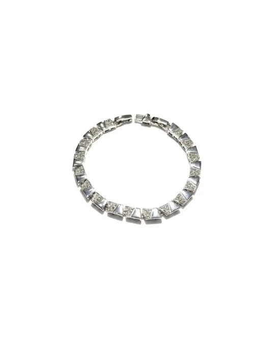 Rodyum Zirkon Taşlı Pirinç Cm Bileklik 17+2 Cm  - Kbl0433