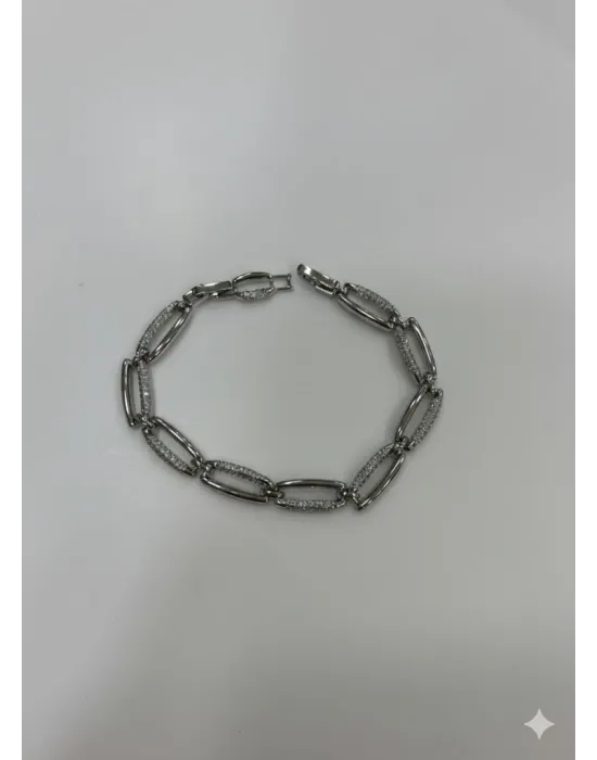 Rodyum Zirkon Taşlı Pirinç Cm Bileklik 17+2 Cm  - Kbl0439