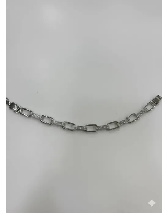 Rodyum Zirkon Taşlı Pirinç Cm Bileklik 17+2 Cm  - Kbl0440