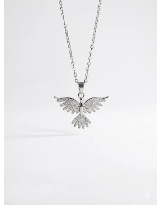 Rodyum Zirkon Taşlı Zincir : Çelik Çelik Kolye 40+5 Cm - Kl0282