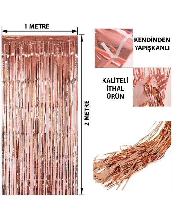 Rose Gold Püsküllü Kapı Perdesi - Parti, Bekarlığa Veda, Doğum Günü 1x2 M
