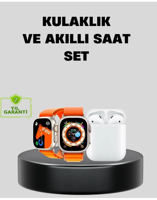 S8 Ultra Akıllı Saat Ve Bluetooth Kablosuz Kulaklık 2’li Set