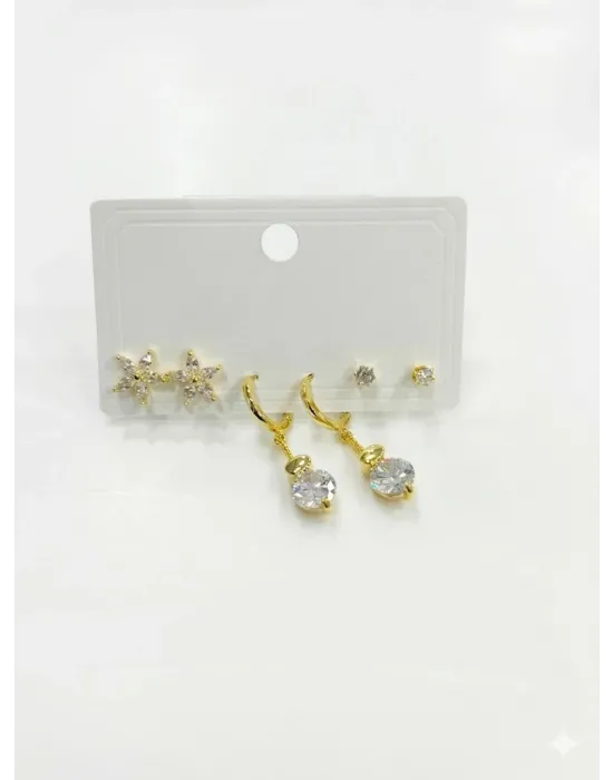 Sallantılı Çiçek Detaylı Altılı Küpe - Kp00623