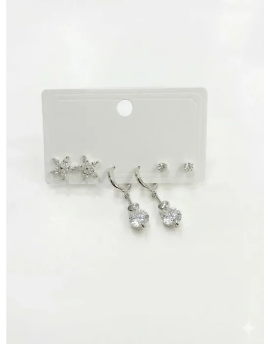 Sallantılı Çiçek Detaylı Altılı Küpe - Kp00624