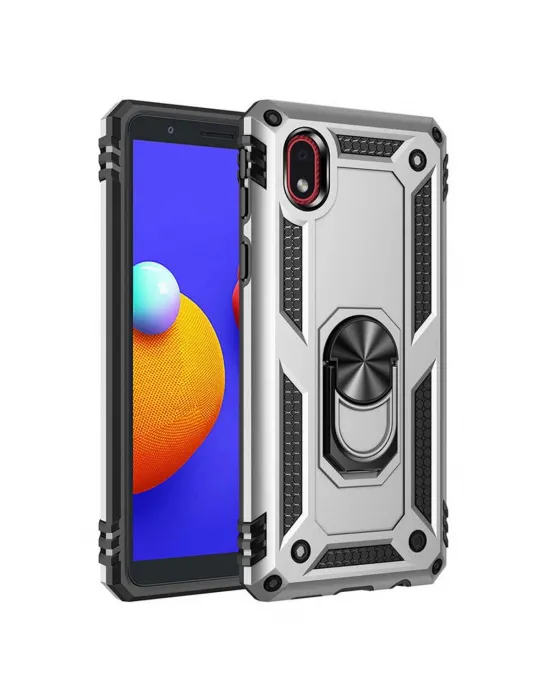Samsung Galaxy A01 Core Kılıf Sofya Yüzüklü Silikon Kapak - Gümüş