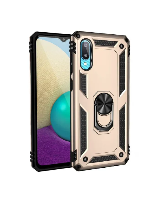 Samsung Galaxy A02 Kılıf Sofya Yüzüklü Silikon Kapak - Gold