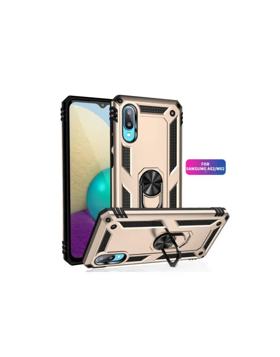 Samsung Galaxy A02 Kılıf Sofya Yüzüklü Silikon Kapak - Gold