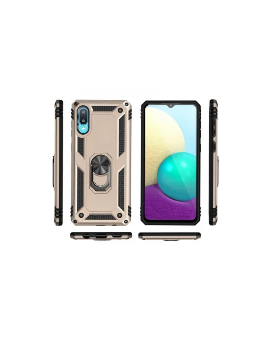 Samsung Galaxy A02 Kılıf Sofya Yüzüklü Silikon Kapak - Gold