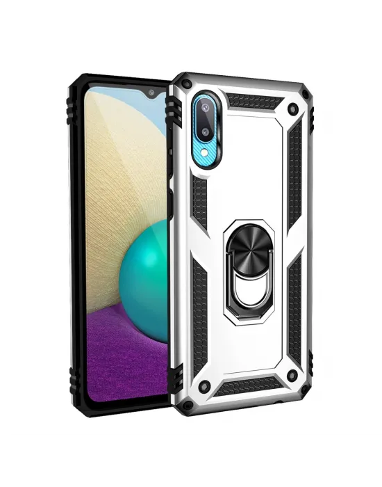 Samsung Galaxy A02 Kılıf Sofya Yüzüklü Silikon Kapak - Gümüş