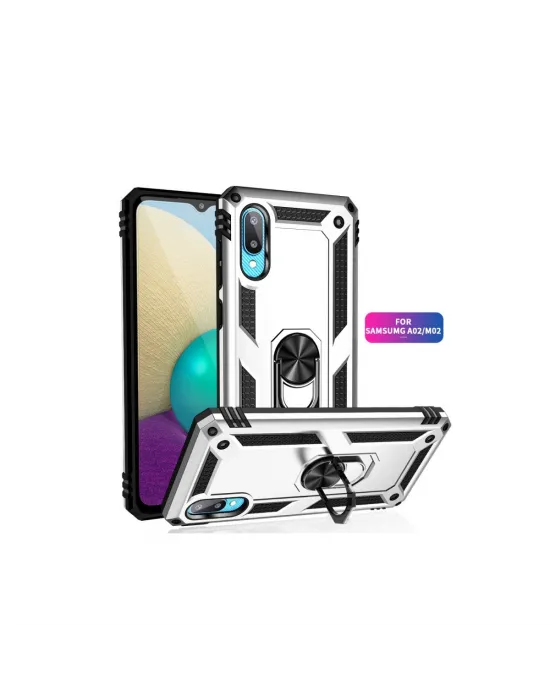 Samsung Galaxy A02 Kılıf Sofya Yüzüklü Silikon Kapak - Gümüş