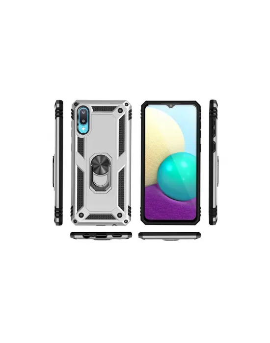 Samsung Galaxy A02 Kılıf Sofya Yüzüklü Silikon Kapak - Gümüş