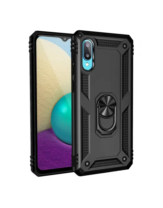 Samsung Galaxy A02 Kılıf Sofya Yüzüklü Silikon Kapak - Siyah