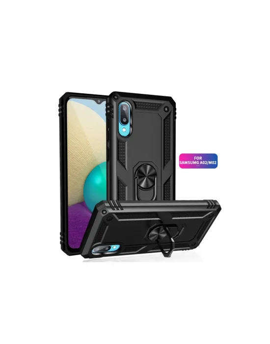 Samsung Galaxy A02 Kılıf Sofya Yüzüklü Silikon Kapak - Siyah