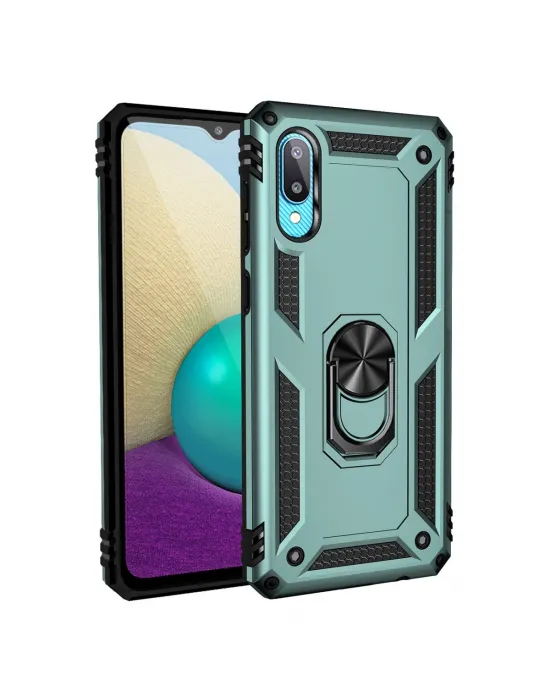 Samsung Galaxy A02 Kılıf Sofya Yüzüklü Silikon Kapak - Yeşil