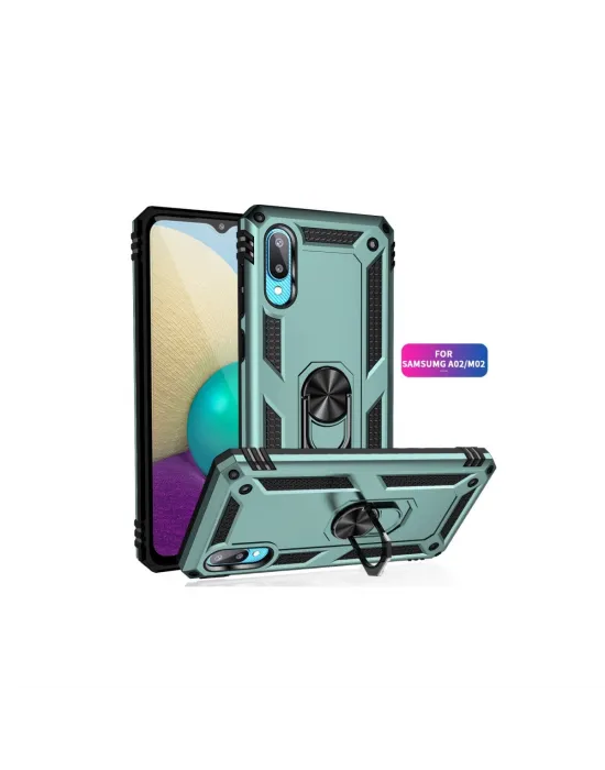 Samsung Galaxy A02 Kılıf Sofya Yüzüklü Silikon Kapak - Yeşil