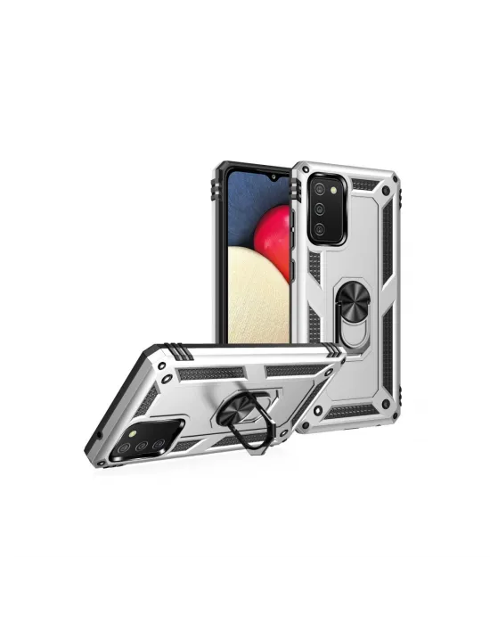 Samsung Galaxy A02s Kılıf Sofya Yüzüklü Silikon Kapak - Gümüş