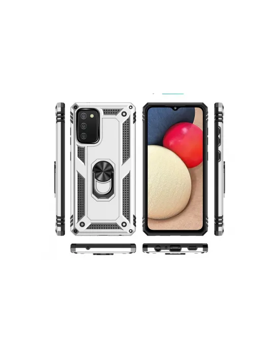 Samsung Galaxy A02s Kılıf Sofya Yüzüklü Silikon Kapak - Gümüş