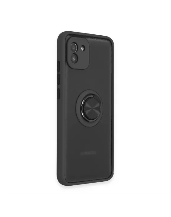 Samsung Galaxy A03 Kılıf Montreal Yüzüklü Silikon Kapak - Siyah