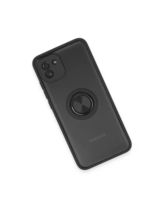 Samsung Galaxy A03 Kılıf Montreal Yüzüklü Silikon Kapak - Siyah