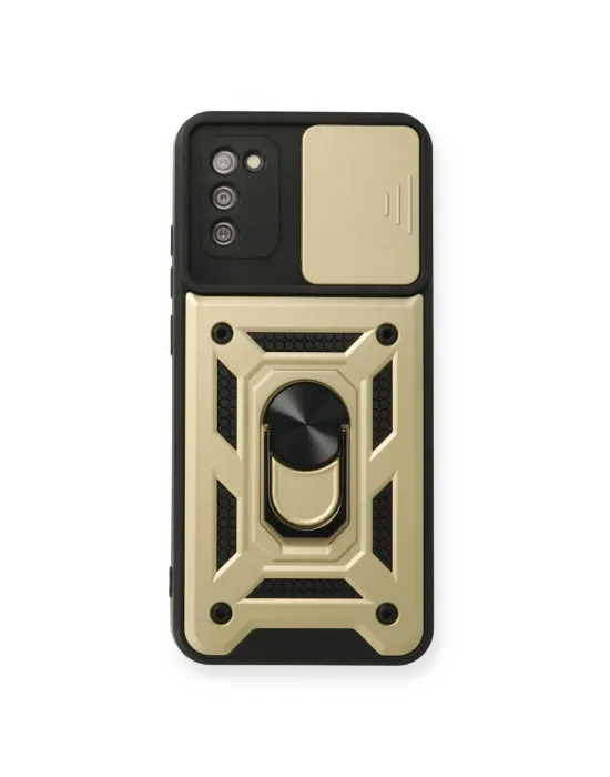 Samsung Galaxy A03s Kılıf Pars Lens Yüzüklü Silikon - Gold