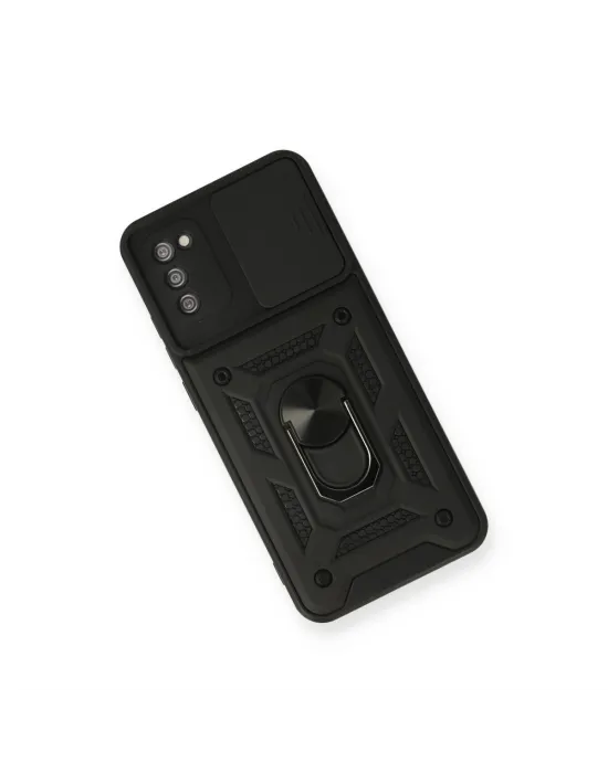 Samsung Galaxy A03s Kılıf Pars Lens Yüzüklü Silikon - Siyah