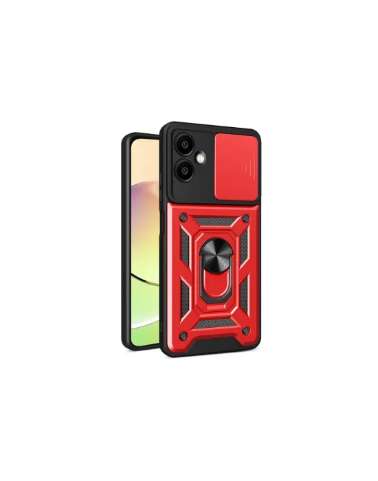 Samsung Galaxy A06 Kılıf Pars Lens Yüzüklü Silikon - Kırmızı