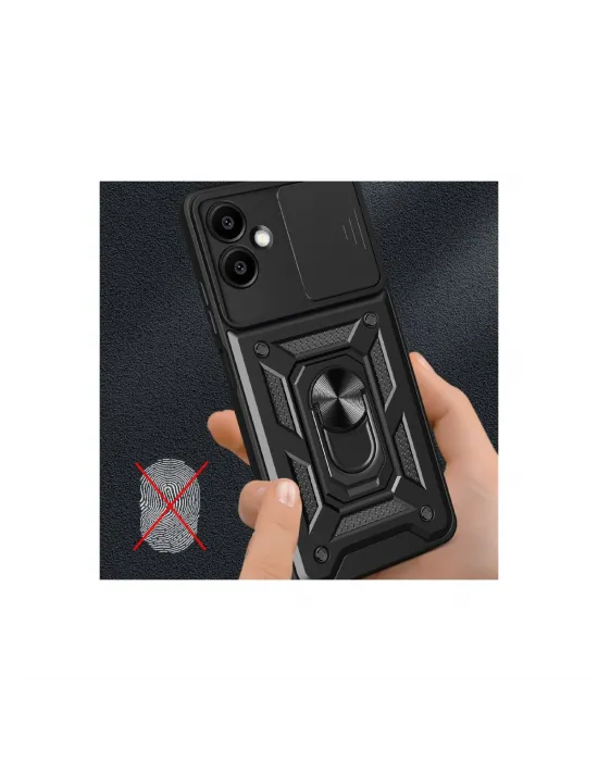 Samsung Galaxy A06 Kılıf Pars Lens Yüzüklü Silikon - Siyah
