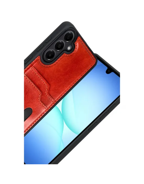 Samsung Galaxy A17 5g Sara Kartvizitli Deri Kılıf - Kırmızı