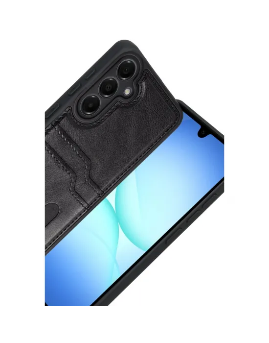 Samsung Galaxy A17 5g Sara Kartvizitli Deri Kılıf - Siyah