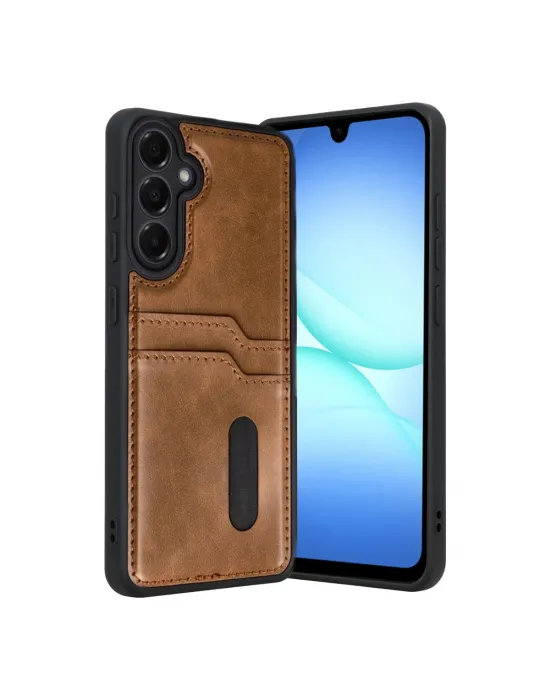 Samsung Galaxy A17 5g Sara Kartvizitli Deri Kılıf - Taba
