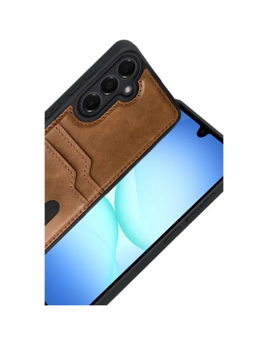 Samsung Galaxy A17 5g Sara Kartvizitli Deri Kılıf - Taba