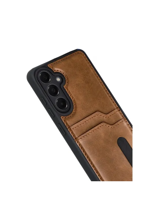 Samsung Galaxy A17 5g Sara Kartvizitli Deri Kılıf - Taba
