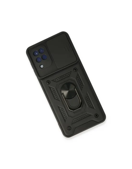 Samsung Galaxy A22 Kılıf Pars Lens Yüzüklü Silikon - Siyah