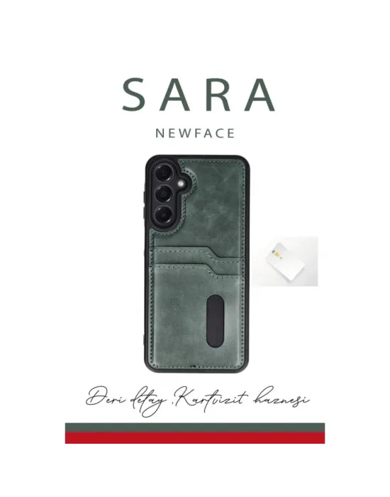 Samsung Galaxy A56 Kılıf Sara Kartvizitli Deri Kılıf - Taba