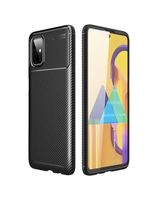 Samsung Galaxy M51 Kılıf Auto Focus Karbon Kapak - Siyah