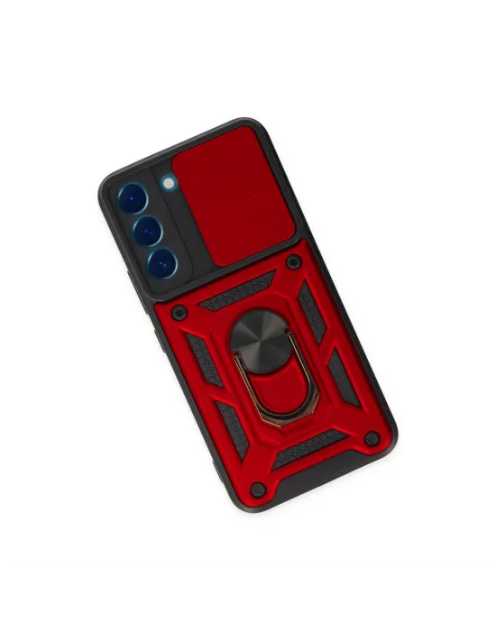 Samsung Galaxy S22 Kılıf Pars Lens Yüzüklü Silikon - Kırmızı