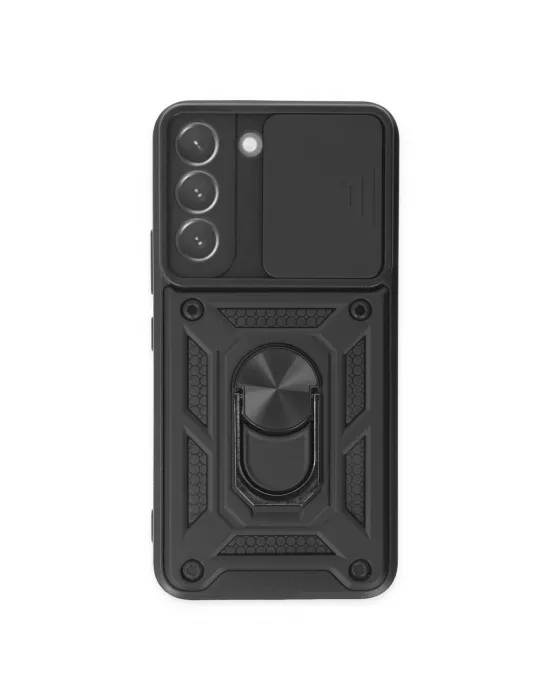 Samsung Galaxy S22 Kılıf Pars Lens Yüzüklü Silikon - Siyah