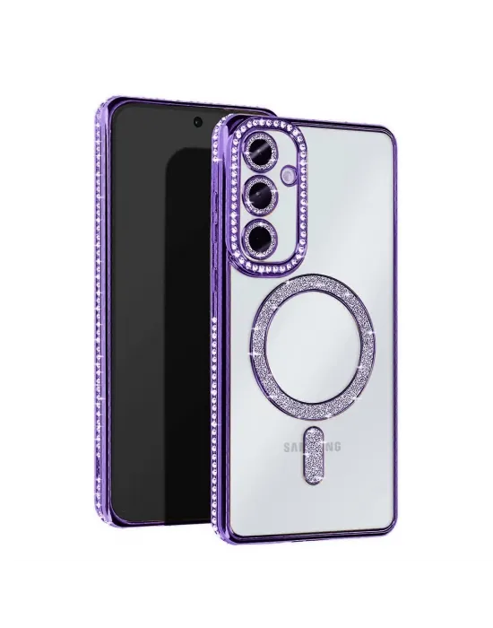 Samsung Galaxy S25 Kılıf Joke Simli Magneticsafe Kılıf - Derin Mor