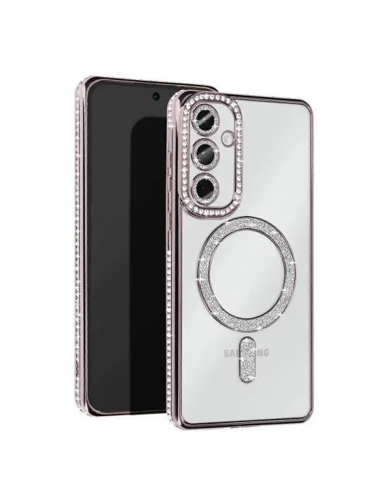 Samsung Galaxy S25 Kılıf Joke Simli Magneticsafe Kılıf - Gümüş