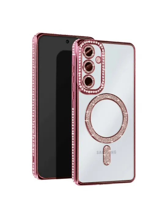Samsung Galaxy S25 Kılıf Joke Simli Magneticsafe Kılıf - Pembe