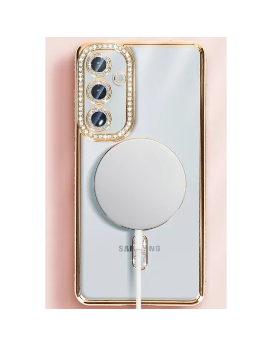 Samsung Galaxy S25 Kılıf Joke Simli Magneticsafe Kılıf - Pembe
