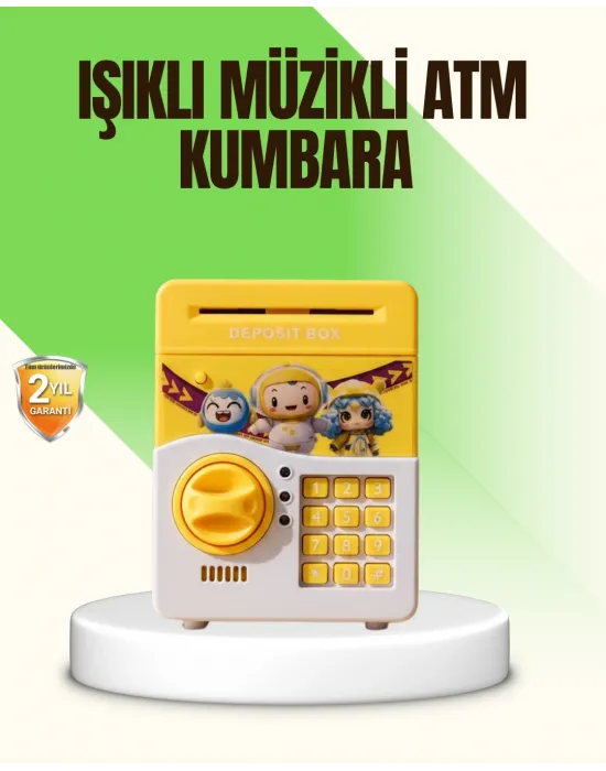 Sarı Elektronik Şifreli Atm Görünümlü Çocuk Kumbarası