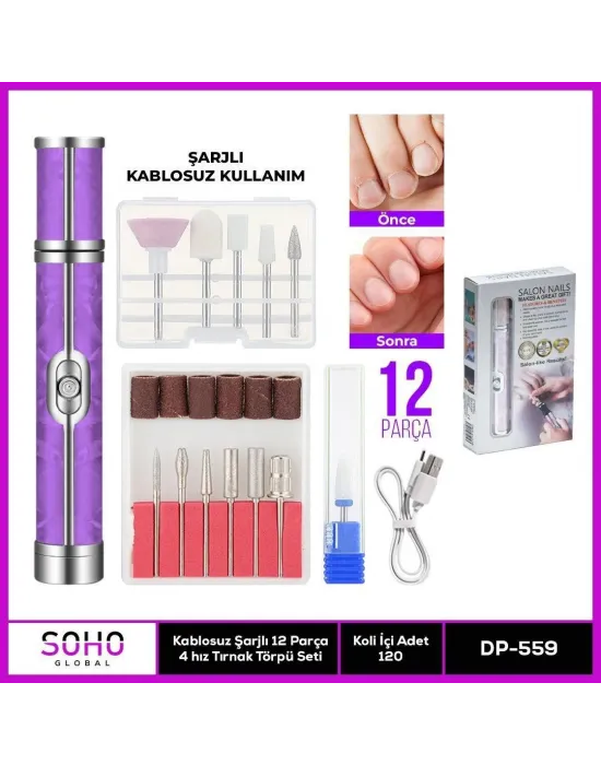 Şarjlı 12 Başlıklı Manikür Seti