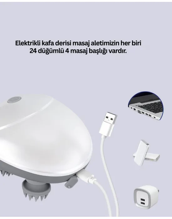 Şarjlı Kafa Masaj Aleti 3 Hız Ayarlı Derin Masaj