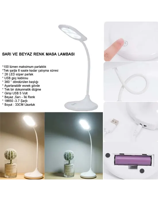 Şarjlı Sarı Ve Beyaz Renk Masa Lambası  Wt-005