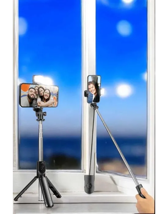 Selfie Çubuğu Tripod Kumandalı Telefon Tutucu Siyah