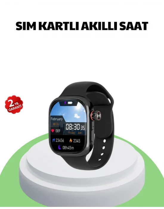 Sesli Arama Özellikli Sım Kartlı Siyah Akıllı Saat