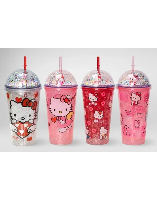 Sevimli Hello Kitty Işıklı Pipetli Boncuklu Suluk & Bardak 400 Ml Alk3145