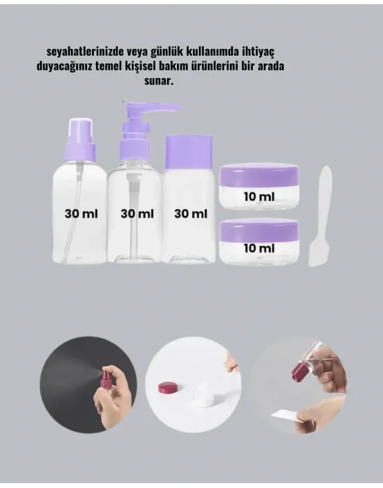 Seyahat Boy Banyo Seti 5’li Mini Şişe Ve Krem Kutusu Çantalı