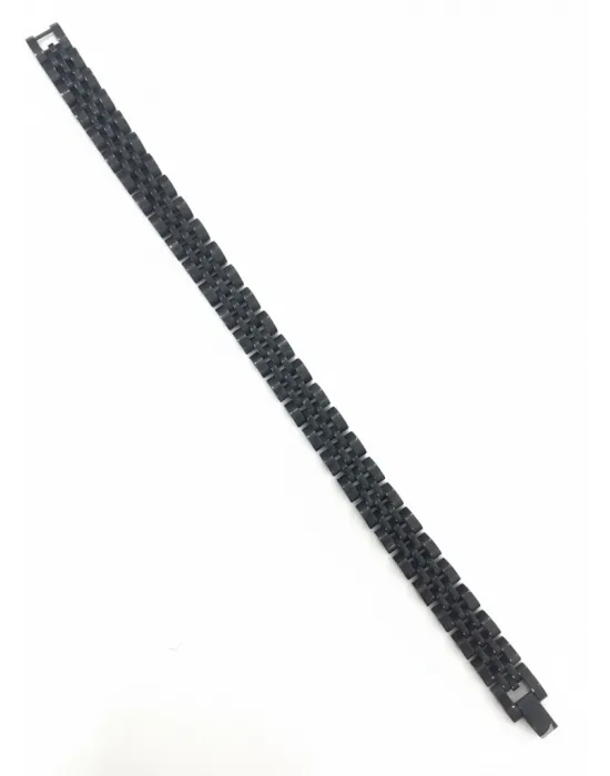 Siyah - Beyaz  Deri / Çelik  Erkek Deri Bileklik 20 Cm  - Ebl0066